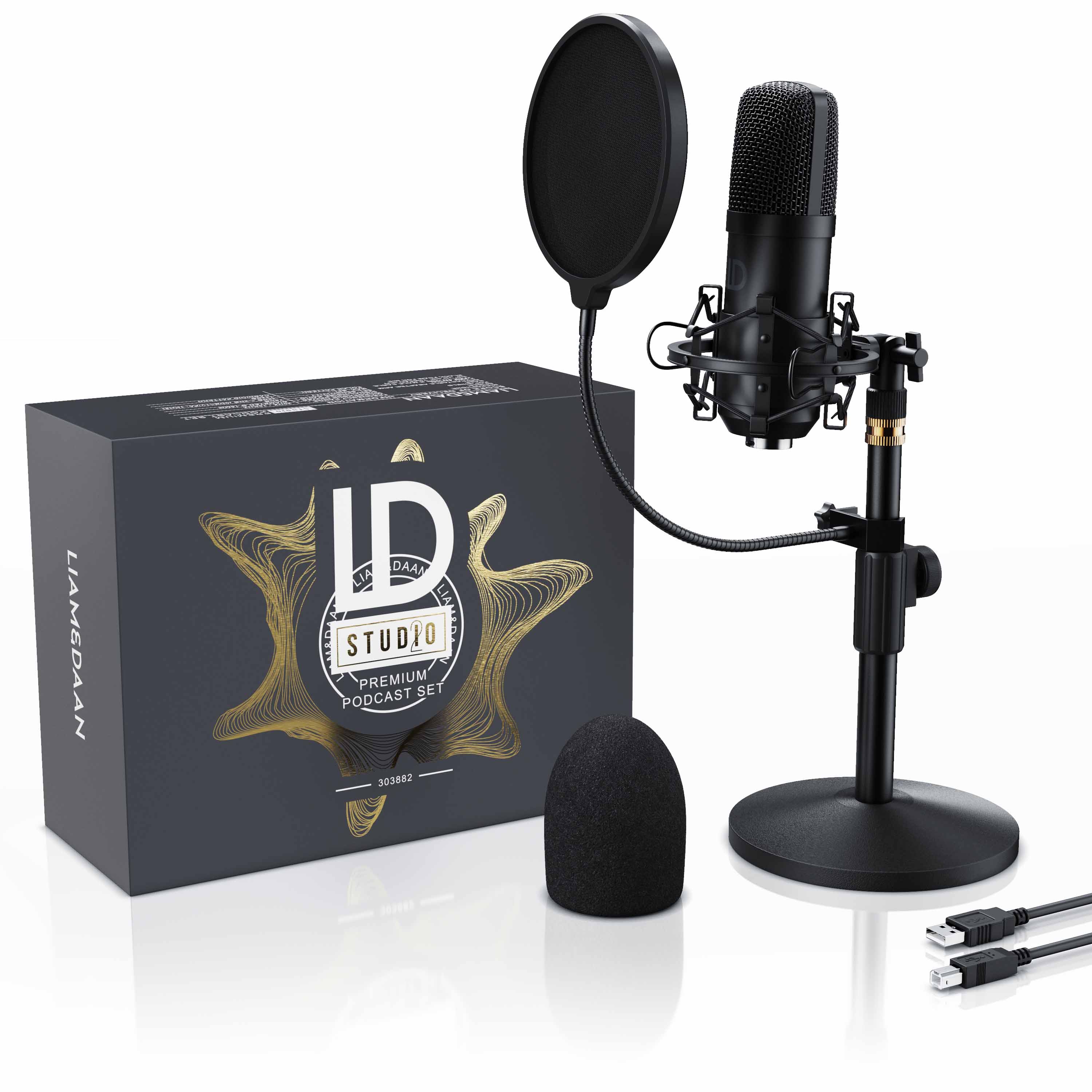 LIAM&DAAN Profi Podcast Set - USB Studiomikrofon Großmembran Kondensatormikrofon