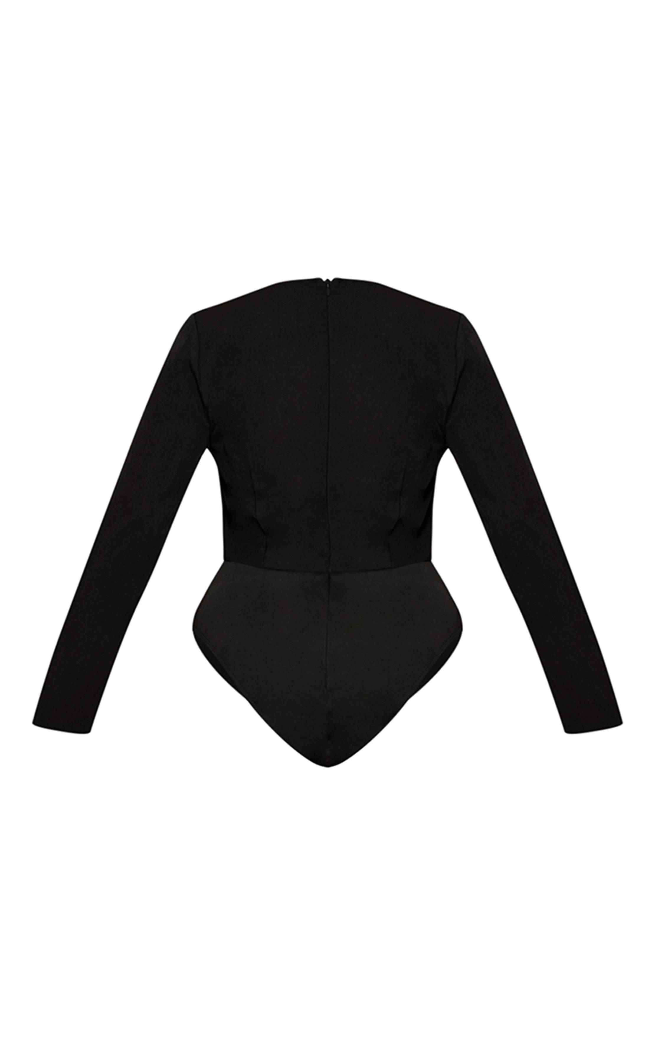 Noir Body Corset Moulant À Manches Longues En Mesh