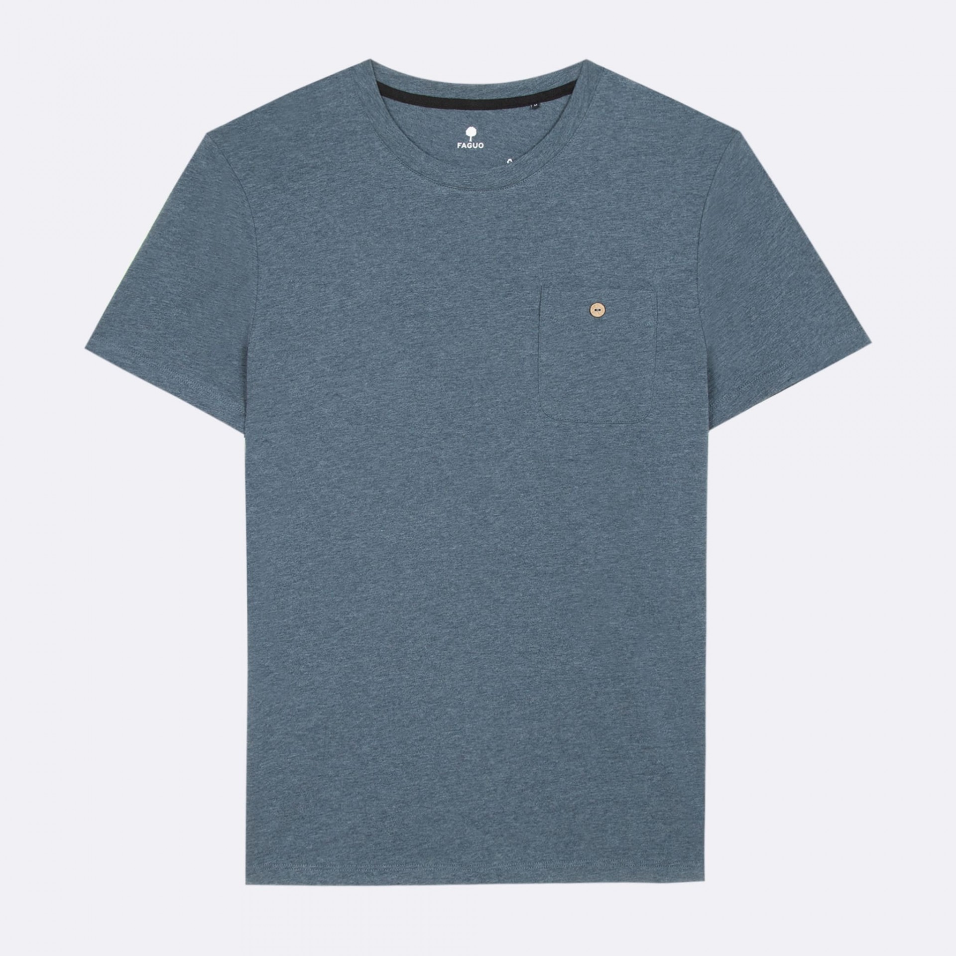 T-shirt col rond bleu chiné coton et coton recyclé - modèle Olonne