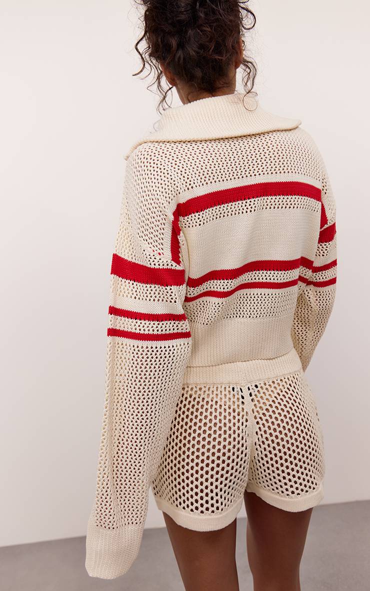 Crème Short Mini En Crochet Tricoté À Cordon De Serrage