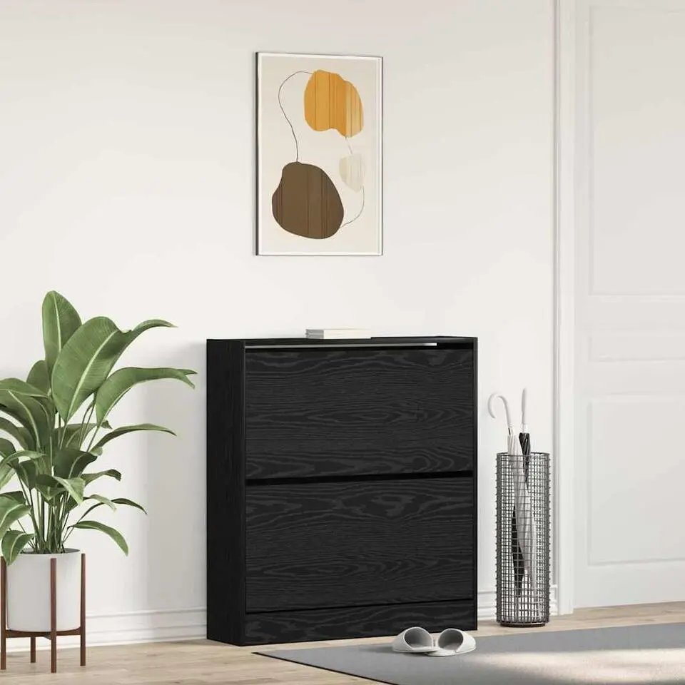 vidaXL - Zwart Schoenenkast met 2 vakken - Bewerkt hout - 80x21x87.5 cm