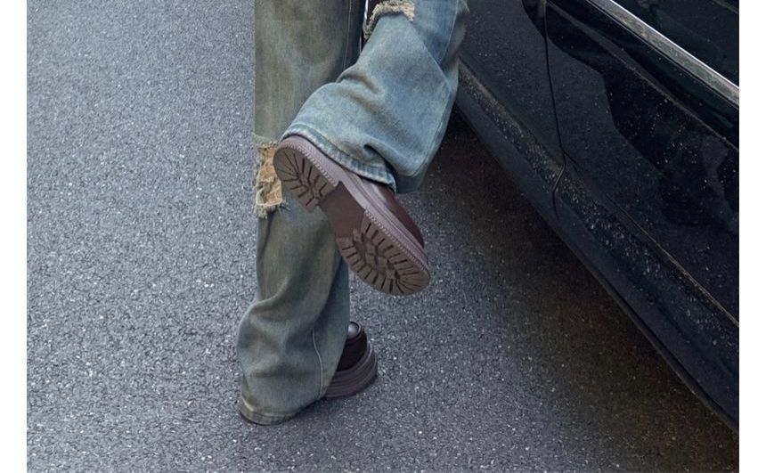 AXEN - Low Rise Washed Ripped Straight Leg Jeans