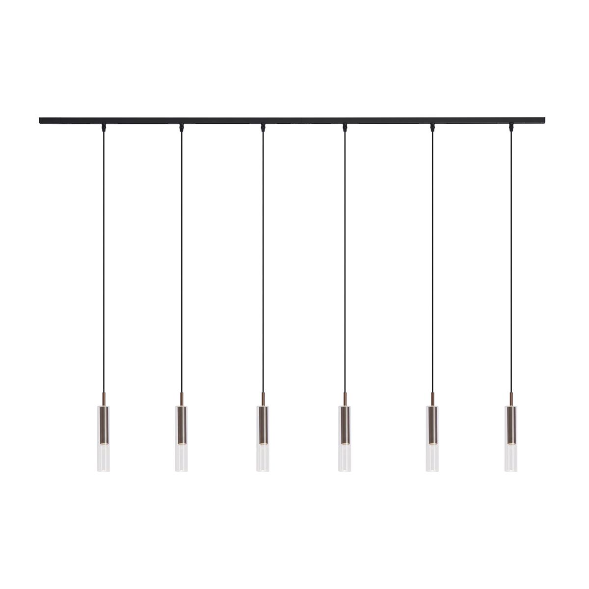 Modern railsysteem zwart met 6 hanglampen donker brons 1-fase - Slimline Loyce