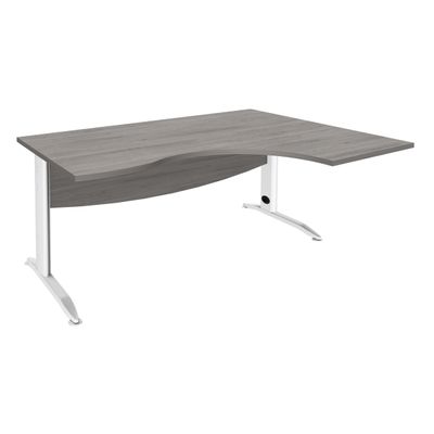 Bureau compact à droite IDRA - L180 cm - Pieds blanc - plateau imitation Chêne gris (Pieds de renfort obligatoire à rajouter - non inclus)