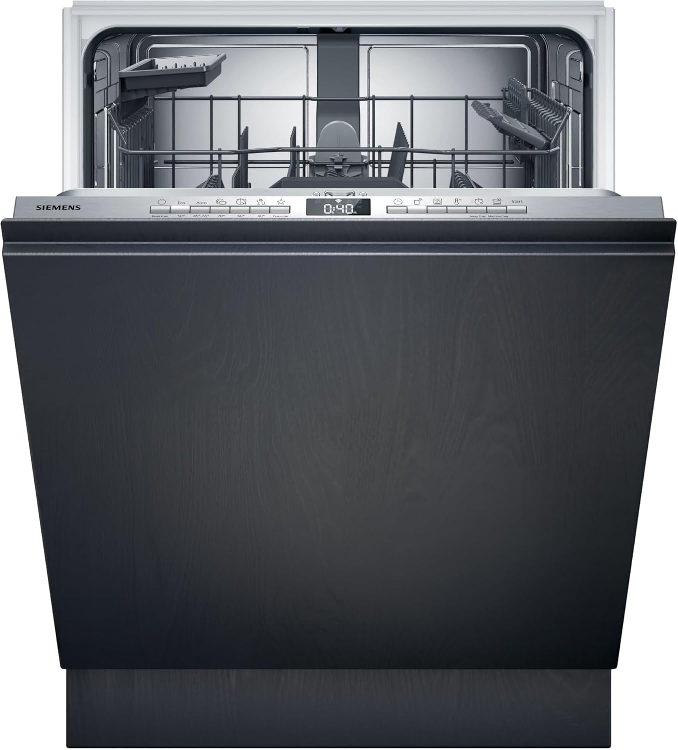 Siemens SN63EX27AE, iQ300, Smarter Geschirrspüler 60 cm Vollintegriert, Made in Germany, Besteckkorb, varioSpeed, automatische Türöffnung, hohe Hygieneleistung, Automatikprogramme, Gebürsteter Stahl