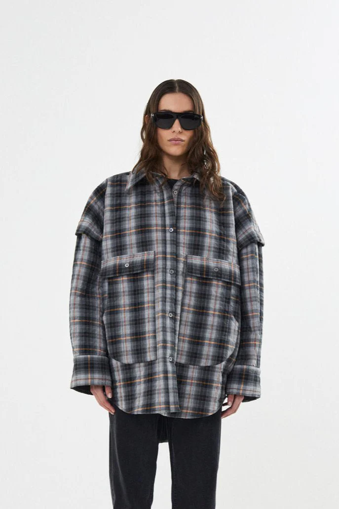 Rabens Saloner  Sevara Check shirting padded jakke - Grey check