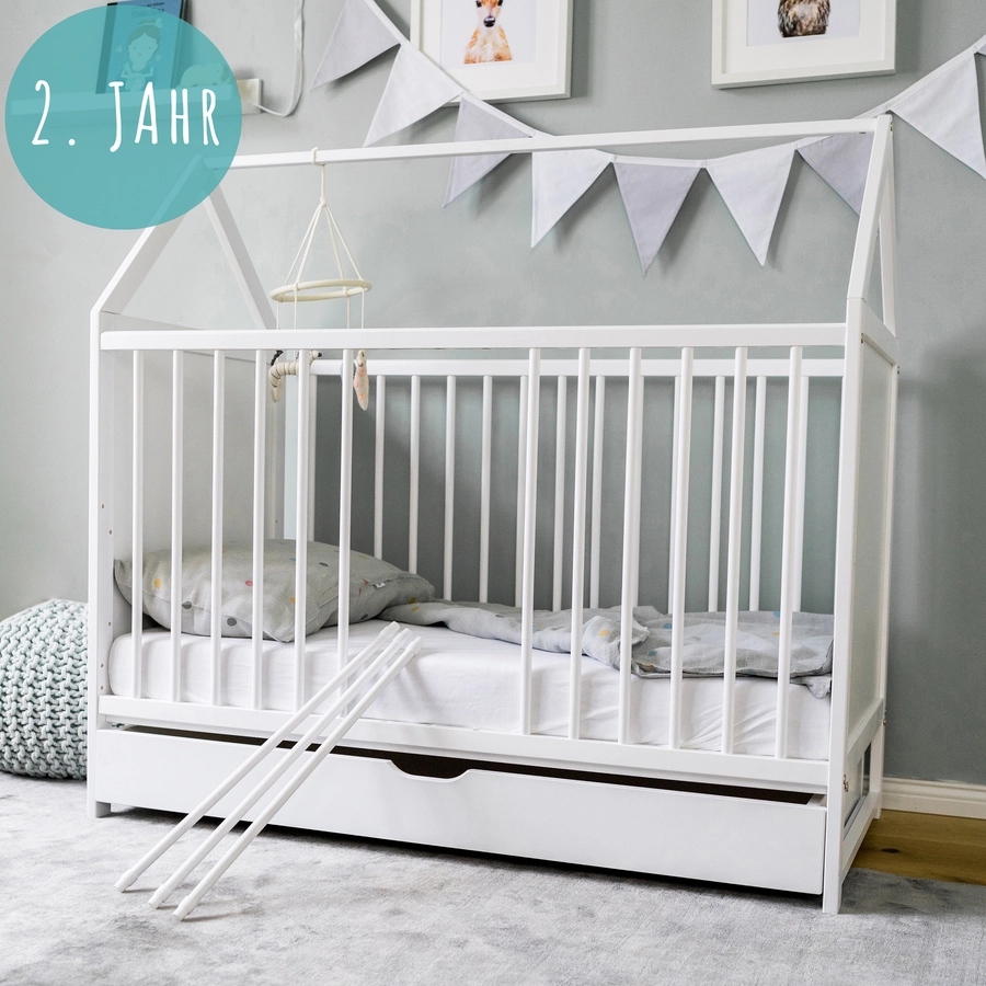Kids Collective Beistellbett und Hausbett 60x120 cm mit Schublade, umbaubar weiß