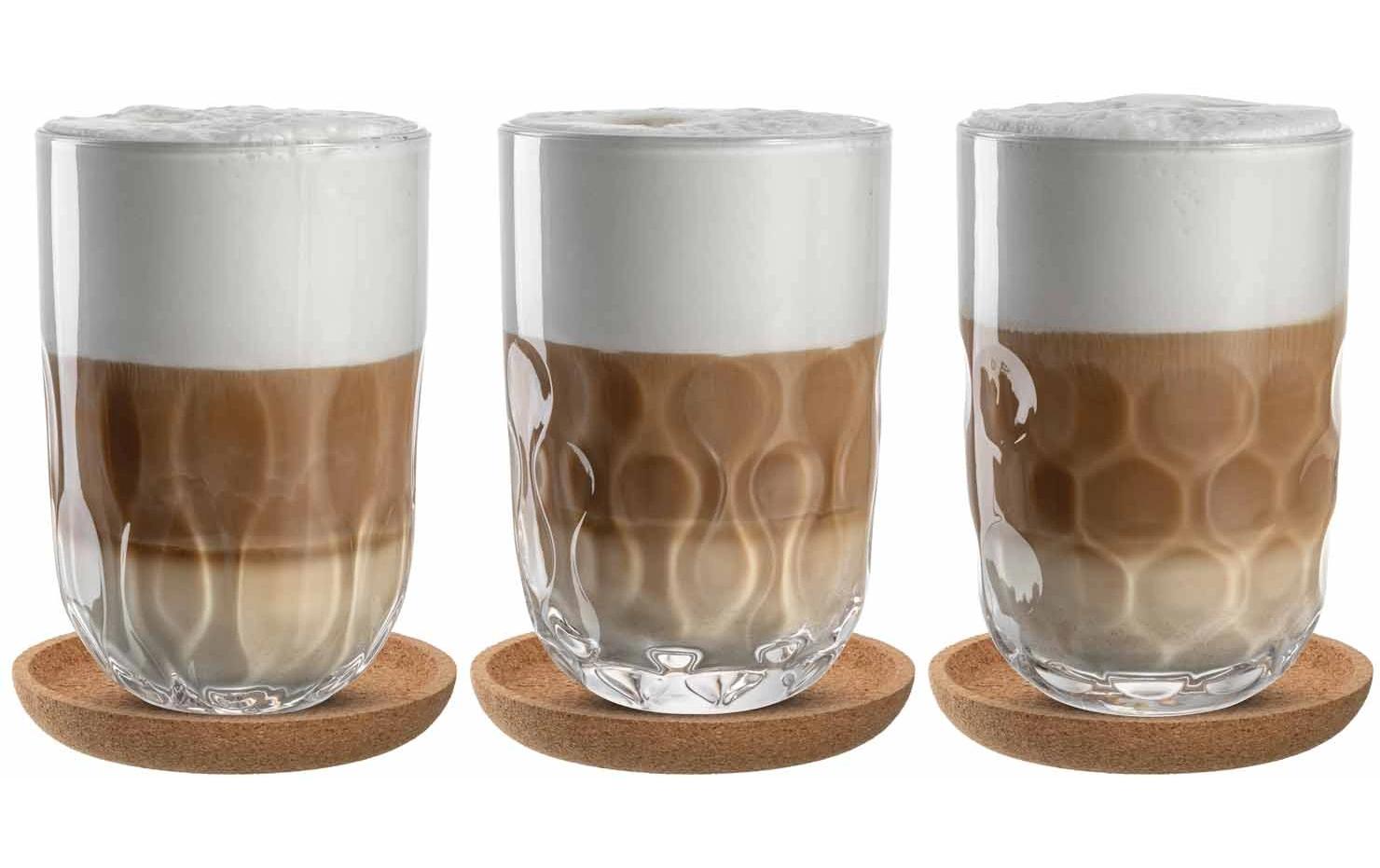 Cappuccino Becher Gocce mit Untersetzer 380 ml, TransparentCappuccino-/Kaffeetasse für Heissgetränke 6-teilig