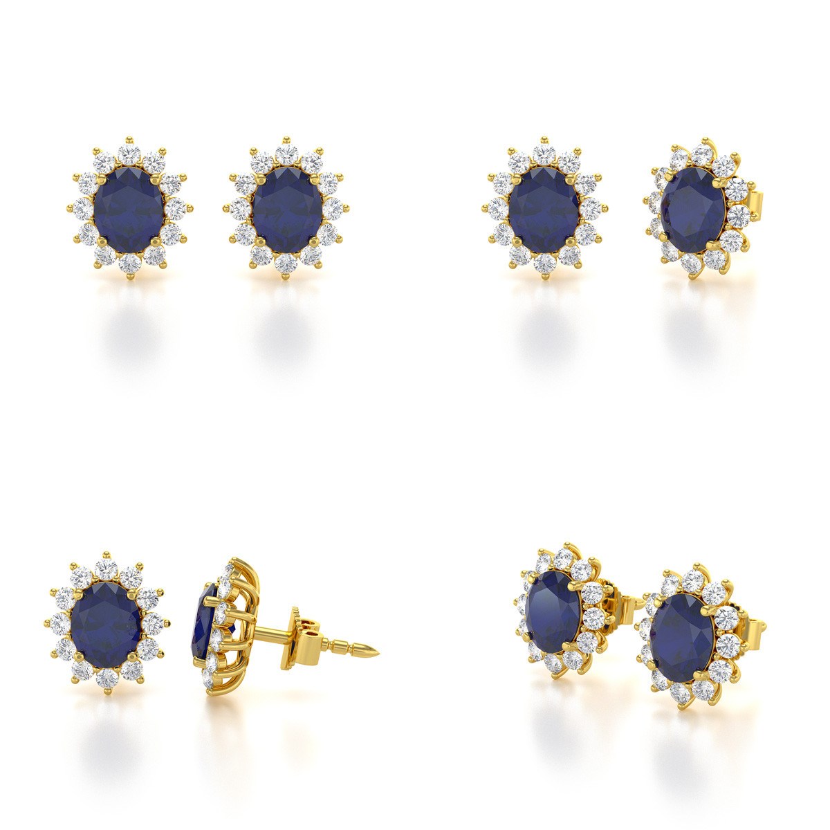 Boucles d'oreilles ADEN Or 585 Jaune et Saphir Forme Marquise 1.25grs