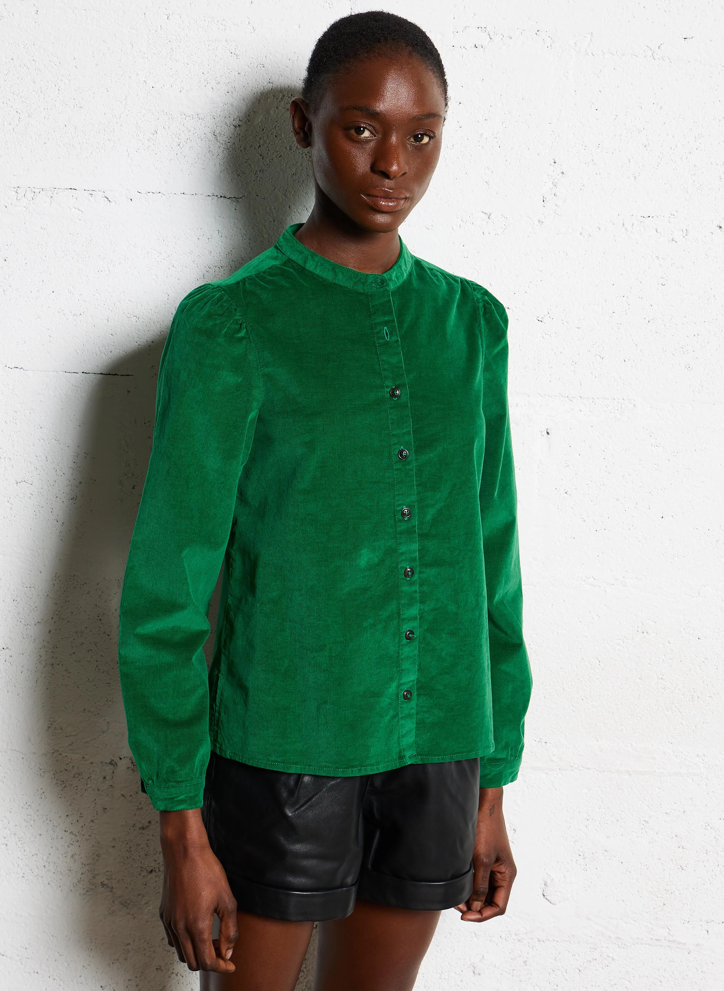 BLONDIE - Chemise col rond droite en coton mélangé | Vert