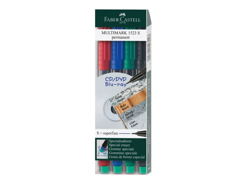 Faber-Castell MULTIMARK 1523 - Markør - permanent - 0.4 mm - superfin - med viskelæder (pakke med 4)