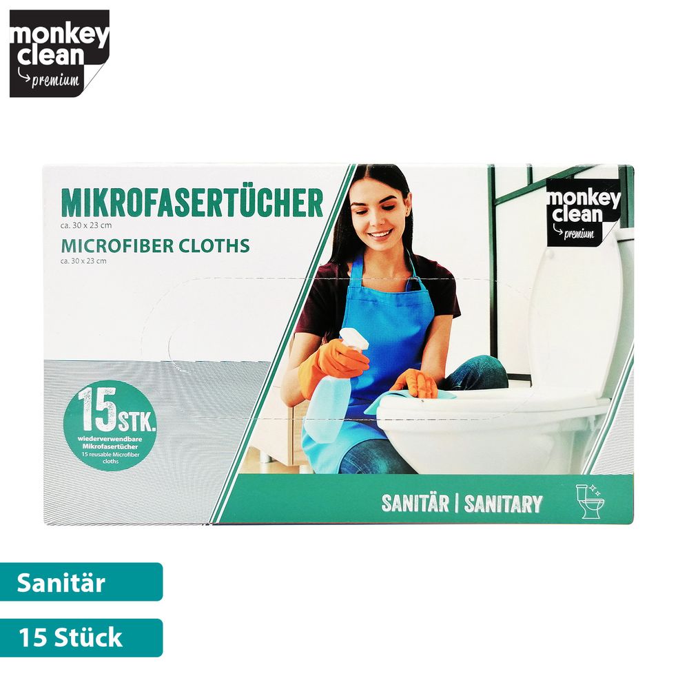 MONKEY CLEAN® Premium Mikrofasertücher I Staubtuch I Poliertuch I Geschirrtuch I Wischtuch I Gläsertuch • wiederverwendbar • Universell Einsetzbar • 30 x 23 cm •15er u. 50er Boxen
