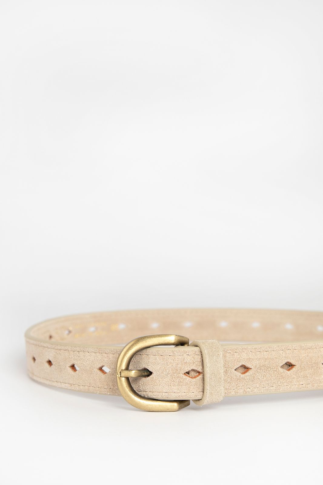 Beige suède riem met goudkleurige gesp