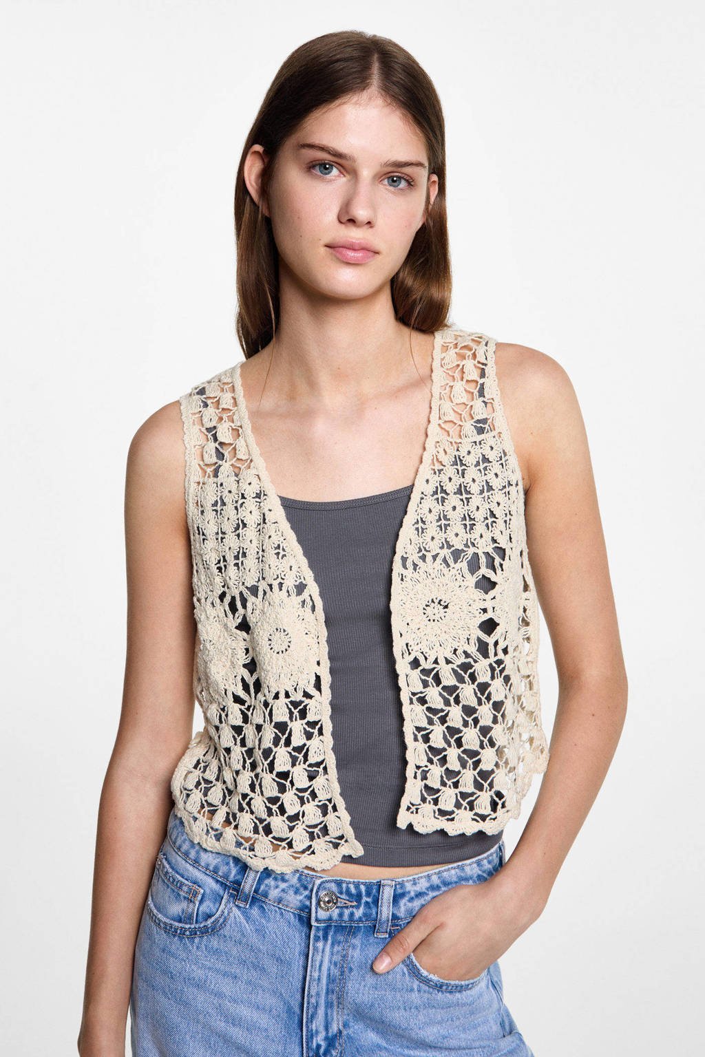 MANGO TEEN gehaakt gilet beige