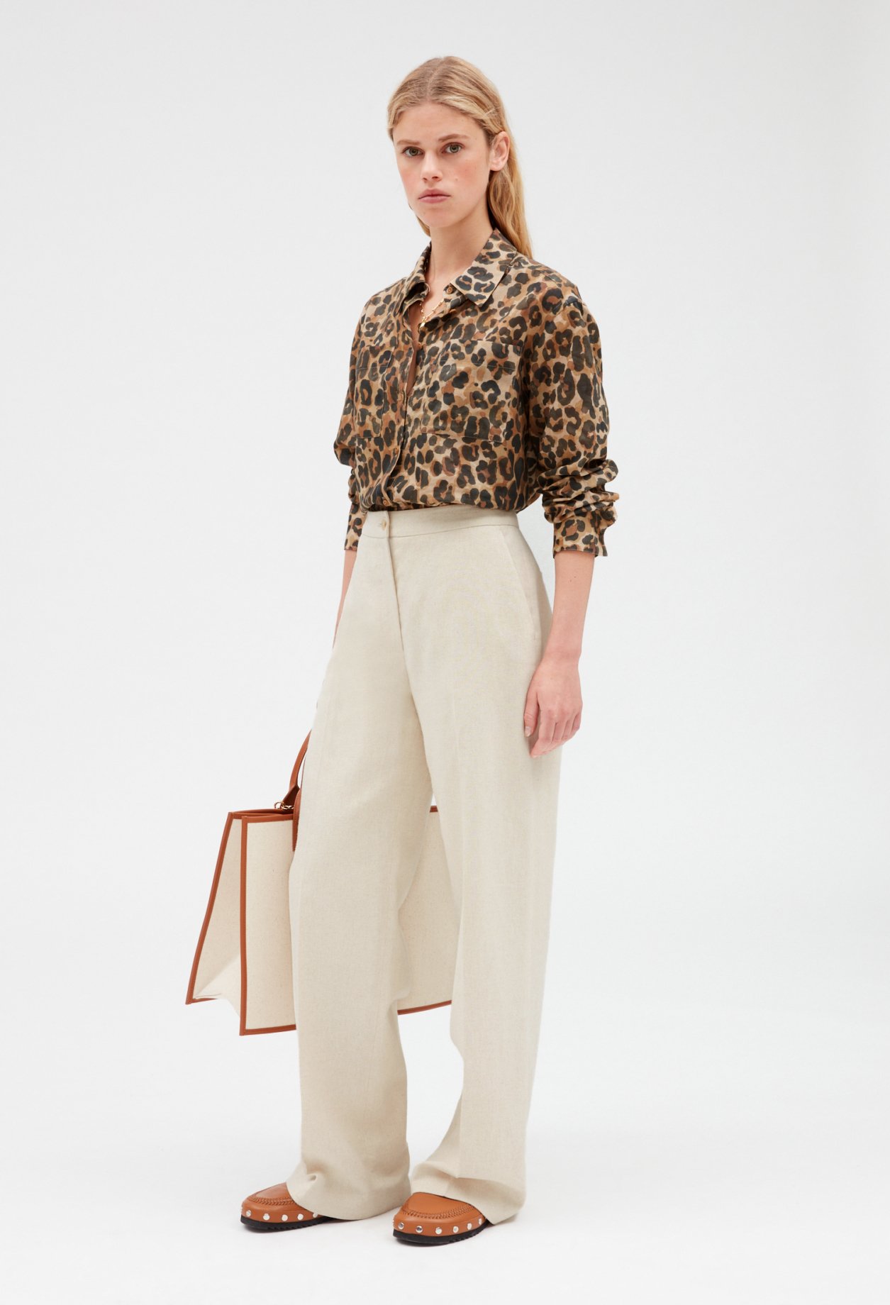 Pantalon beige coton et lin