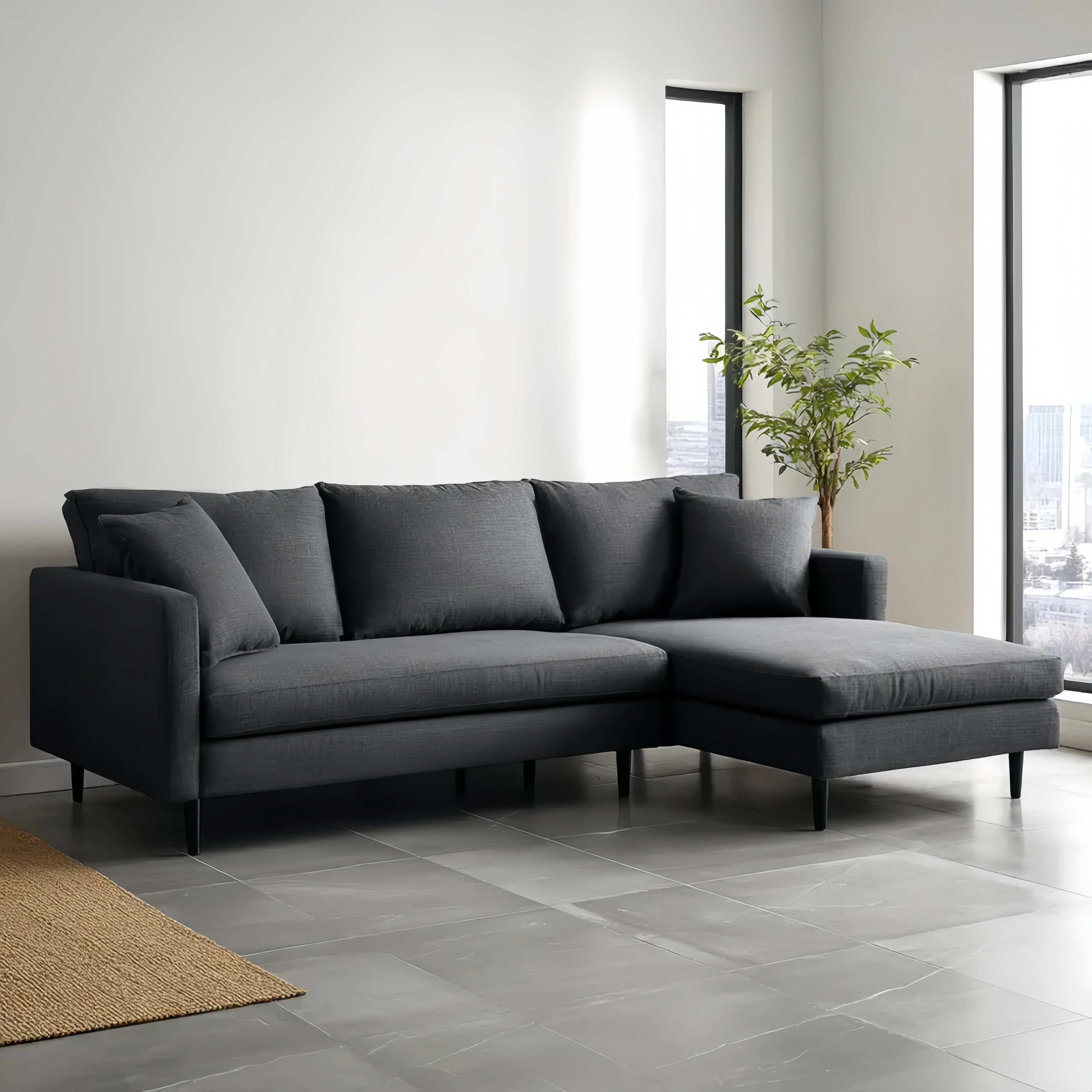 Ecksofa Stoff 275x150x85 cm - Dunkelgrau - Moderner Stil