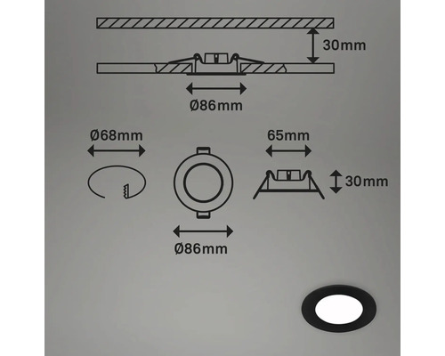 LED inbouwspots set, 3-delig, IP65, 3x3W, 3x350 lm, 4000 K, zwart, Ø 8,6/6,8 cm, 230V