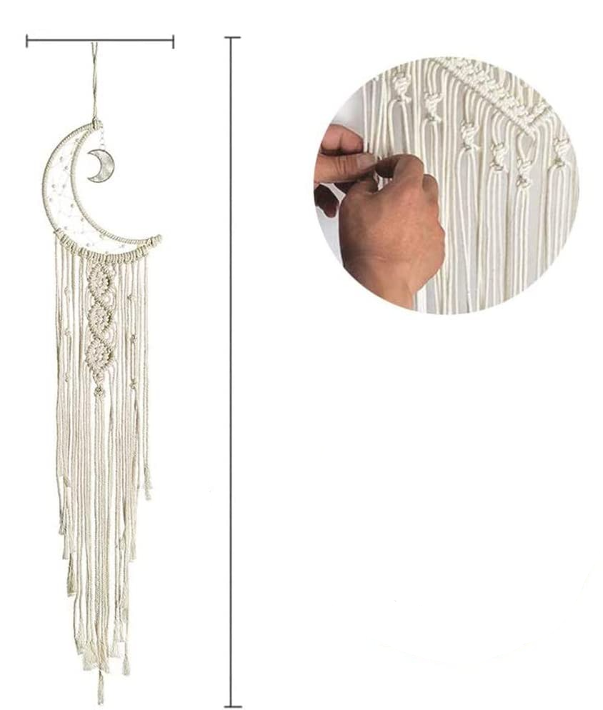 (94x6cm) LED Mond Makramee Traumfänger Boho Home Wand Deko Geknüpftes Hygge Lifestyle Accessoire - Warmweiss