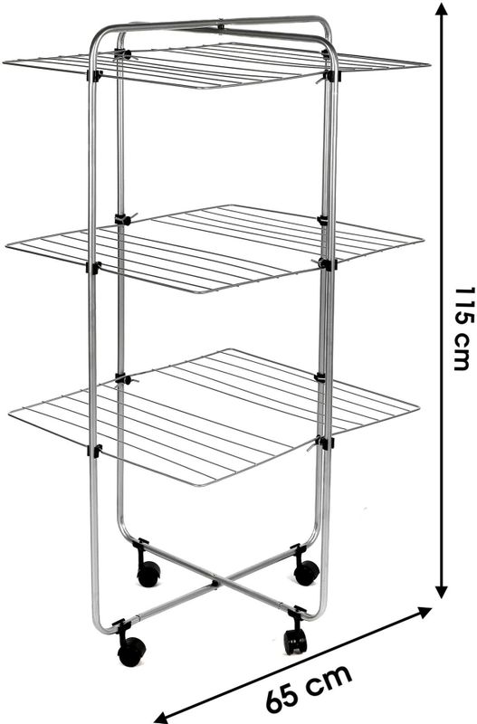 Urban Living - Droogrek met Wieltjes - Chrome - Droogtoren 3 Verdiepingen - 30 m