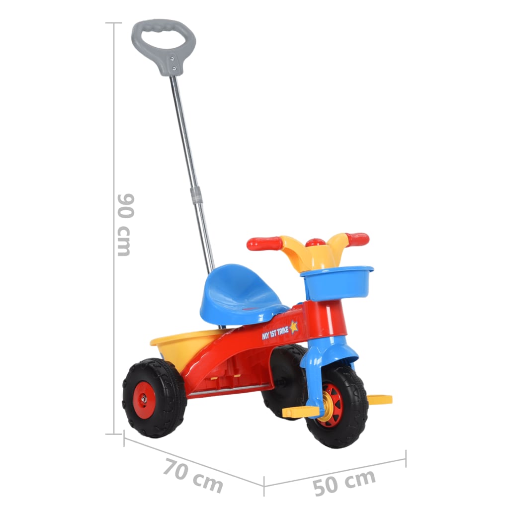 Triciclo com alça vidaxl para pais multicolorido