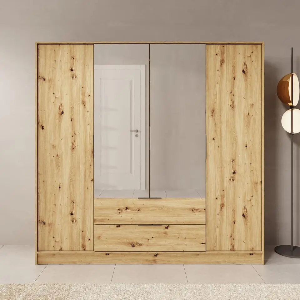 Meubella - Kledingkast Kaelum - Eiken - 206 cm - Met spiegel