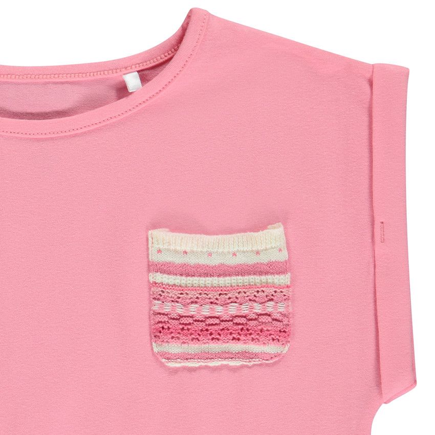 T-shirt manches courtes avec poche fantaisie en crochet pour fille - Multicolore