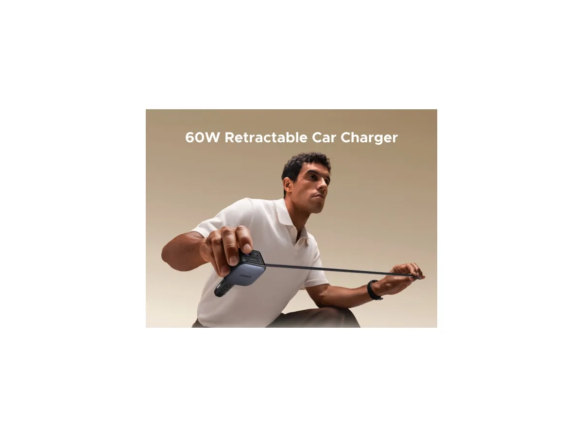 (60W) USB C / USB A Auto Ladegerät Fast Car Charger mit ausziehbarem USB C Ladekabel (55212B) - Silber / Schwarz