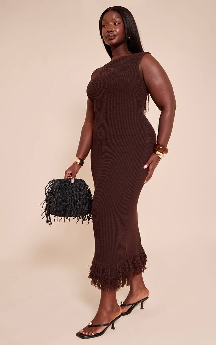 Chocolat Robe Maxi Asymétrique En Maille Bouclée Grande Taille
