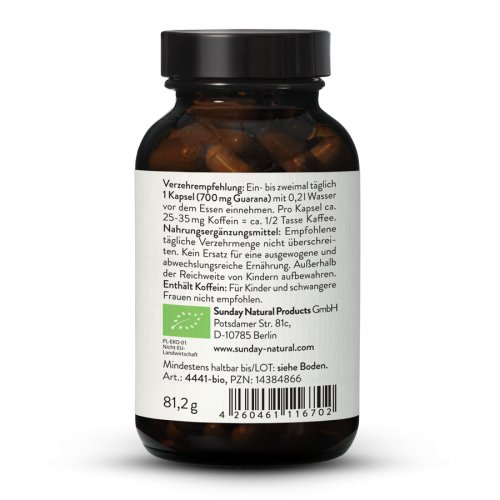 Sunday Natural Products  Bio Guarana 700 mgKapseln3,5-5% Koffein