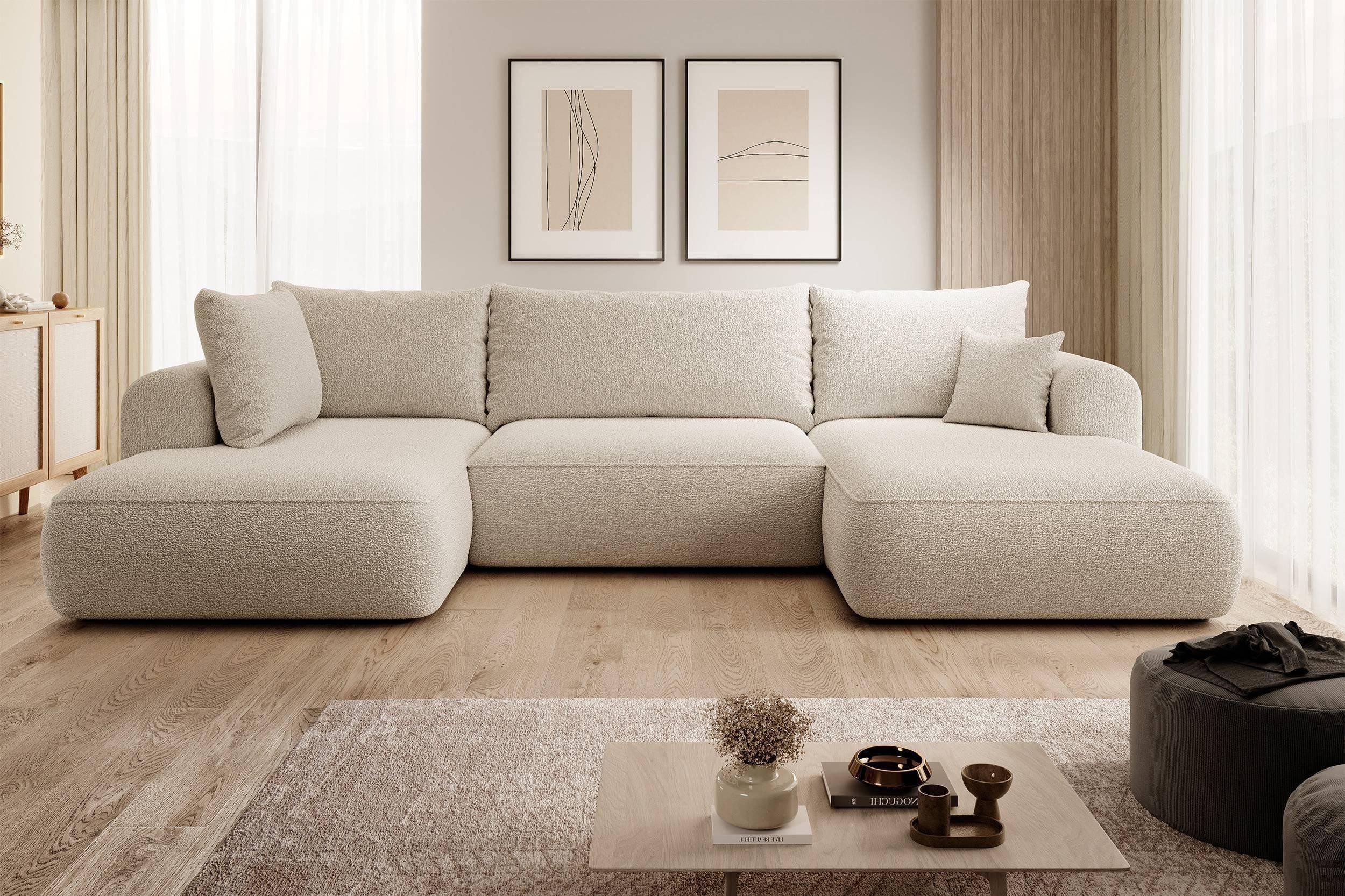 NADUVI Collection Philipa U-bank Links met Slaapfunctie - Bouclé - Beige