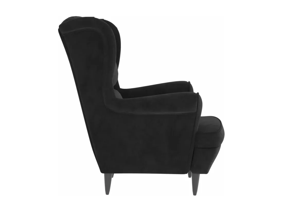 Fauteuil à oreilles avec tabouret noir velours