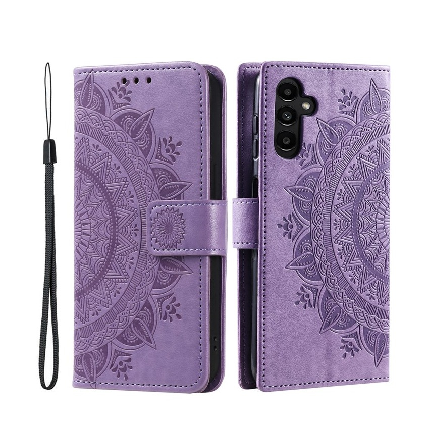 Samsung Galaxy A26 / A17 Leder Tasche Wallet - Mandala Flowers Imprint - Lila