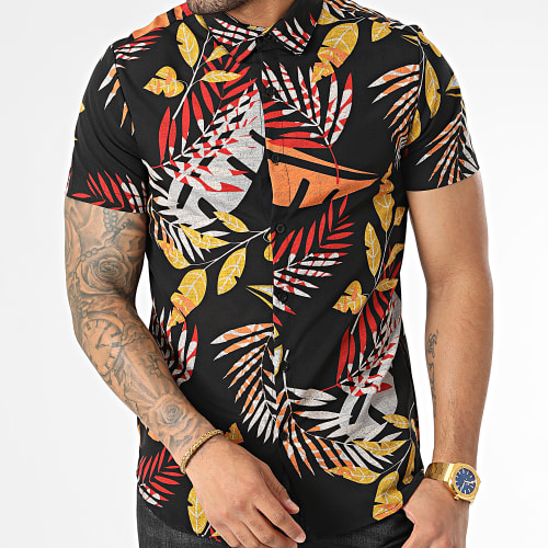 Chemise Manches Courtes Floral Noir
