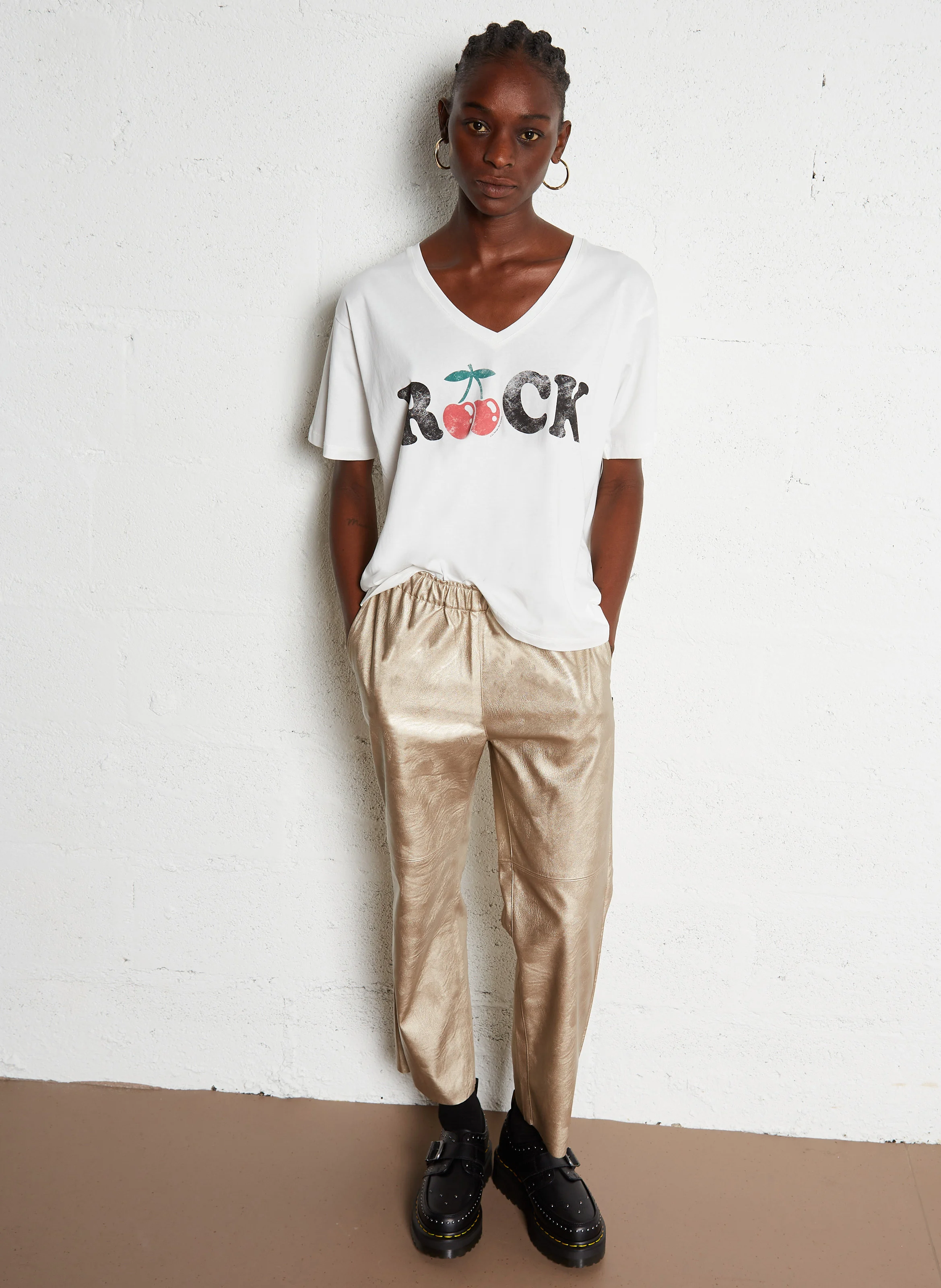 ANDREE - Pantalon droit métallisé | Marron