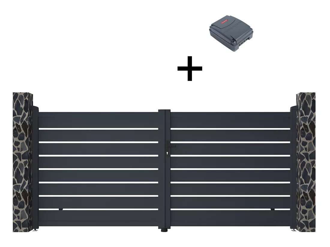 Portail électrique battant aluminium ajouré L355 x H166 cm anthracite - PRIMO