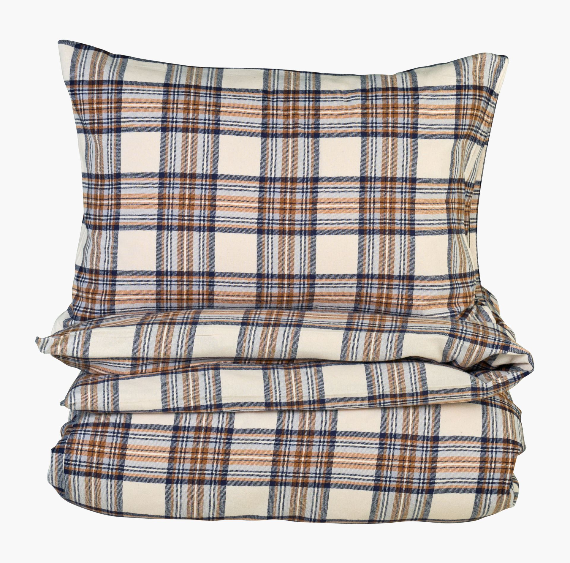 Garnfarget flanell sengesett multi brun - 140x200 cm