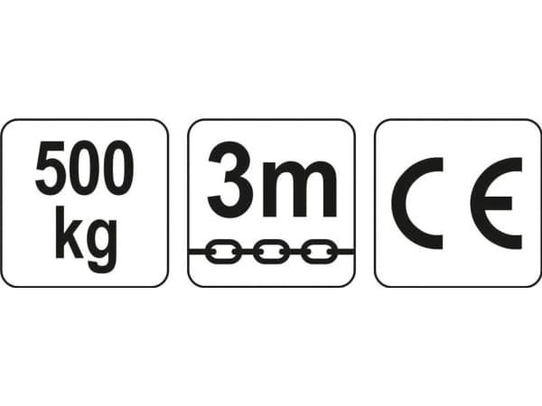 Yato YT-58950, Kjettingtalje, 500 kg, 3 m, Rød, 8,5 kg