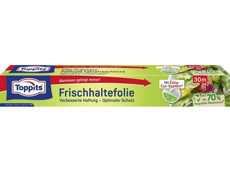 Toppits Frischhaltefolie 1 Stück, Transparent Frischhaltefolie mit integriertem Schneid-System
