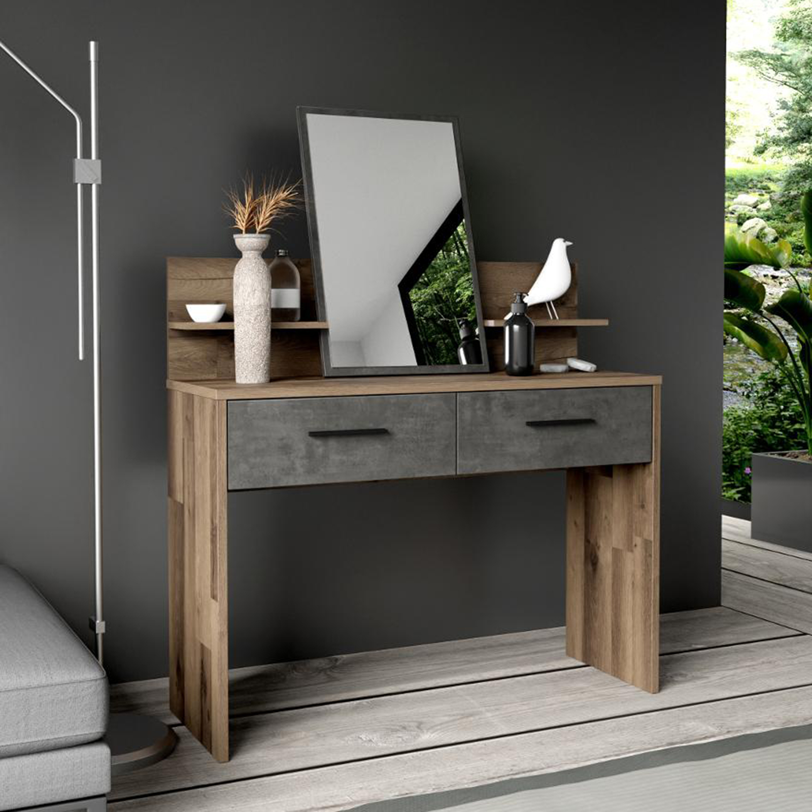 Schminktisch - Stabeiche - Betonoptik - 115 cm