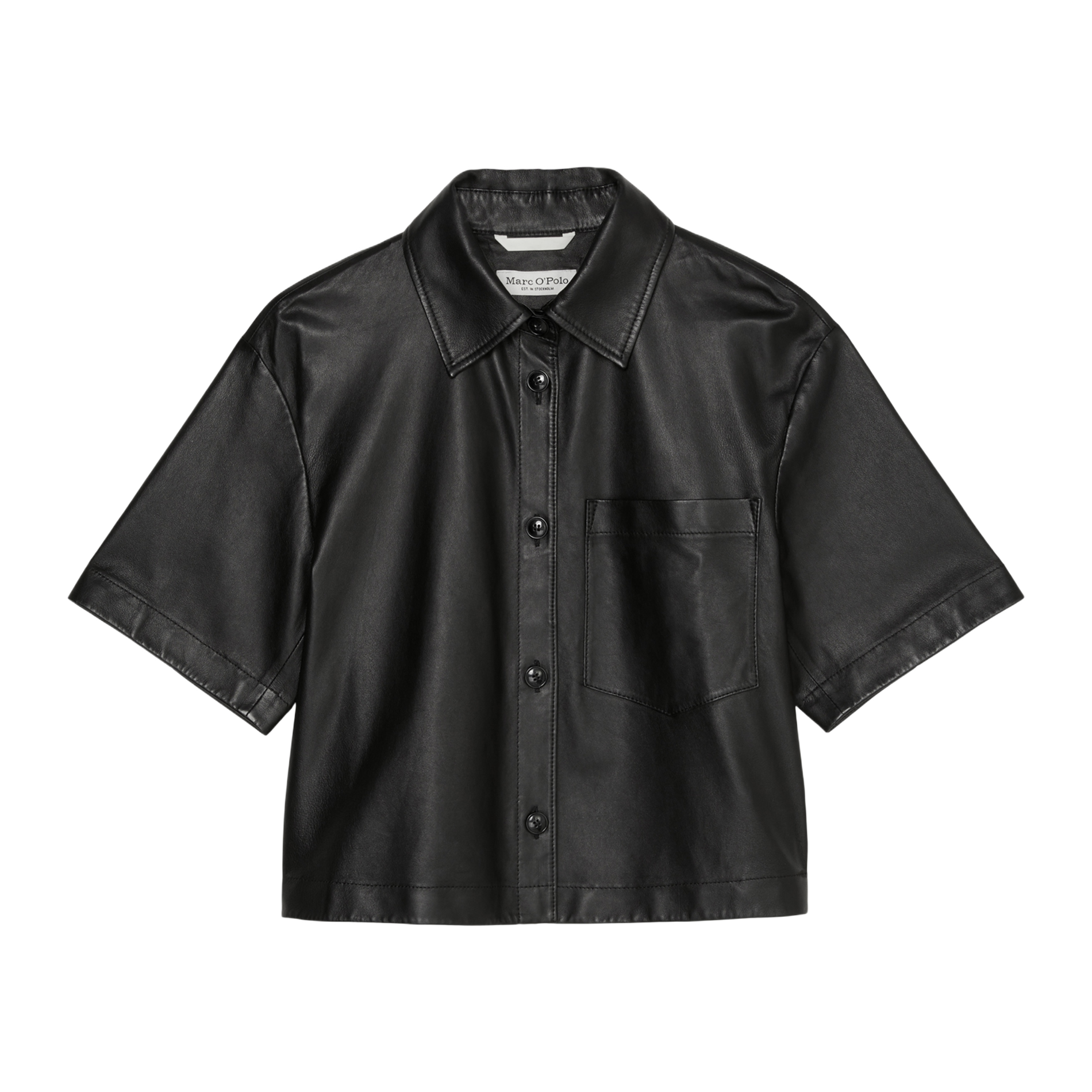 Chemise col classique en cuir | Noir
