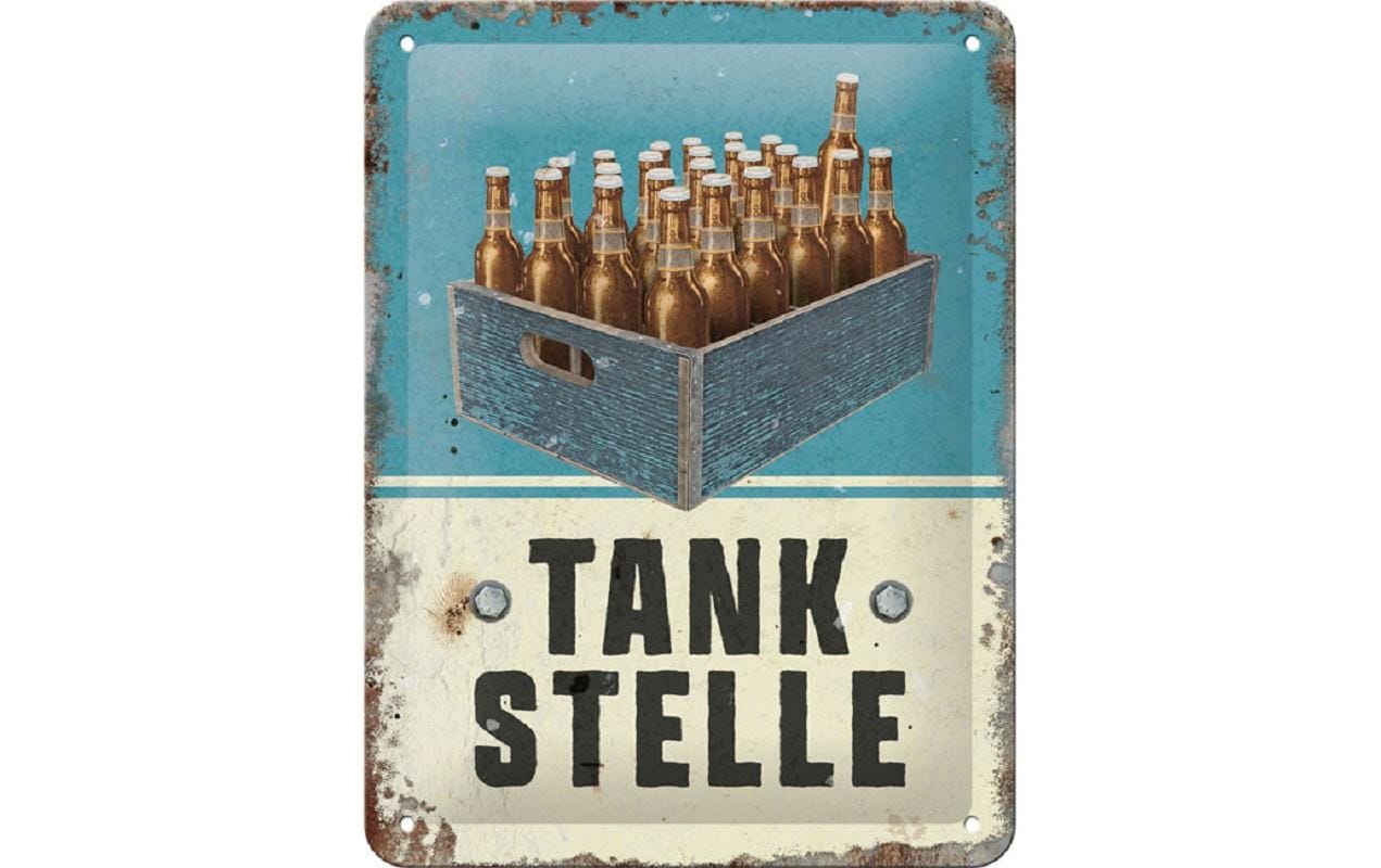 Schild Tankstelle Bier 15 x 20 cm, MetallBlechschild im Retro Design