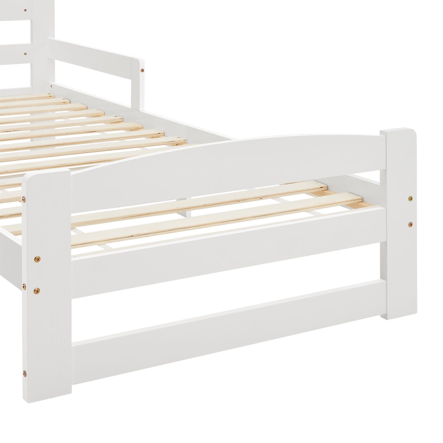 Juskys Jugendbett Arona 90x200 cm aus Massivholz mit Matratze H3 und Rausfallschutz in Weiß