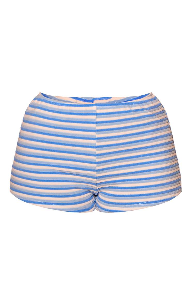 Bleu Short De Plage Rayé En Tissu Éponge