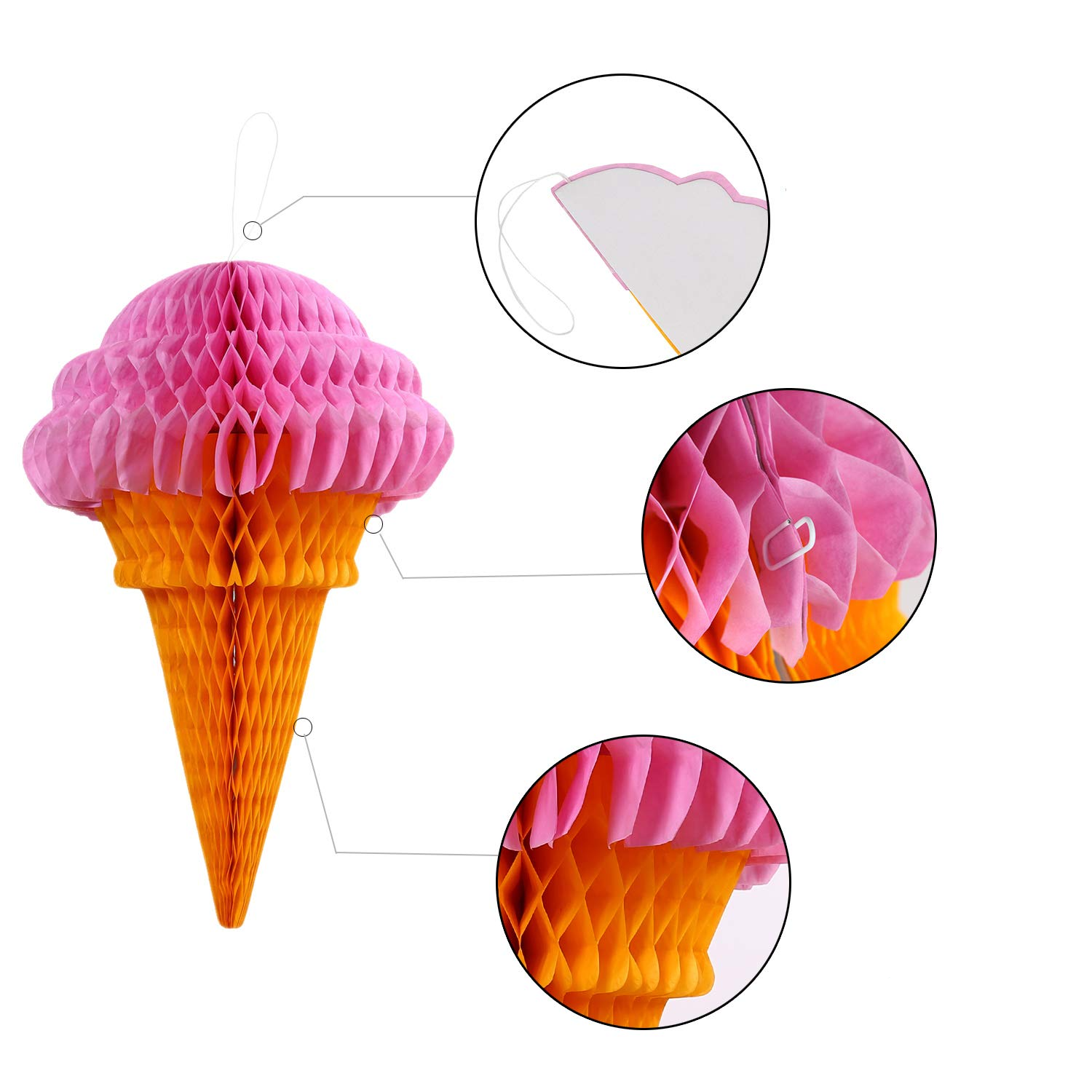 (6er Set) 17x10cm Party Eis Waben Aufhänger Sommer Papier Tisch Deko - Glace
