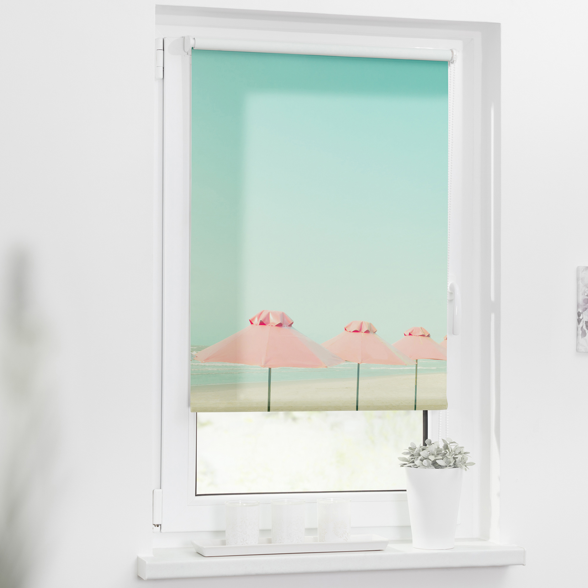 LICHTBLICK Klemmrollo SONNENSCHIRM - türkis-rosa - 45x150 cm