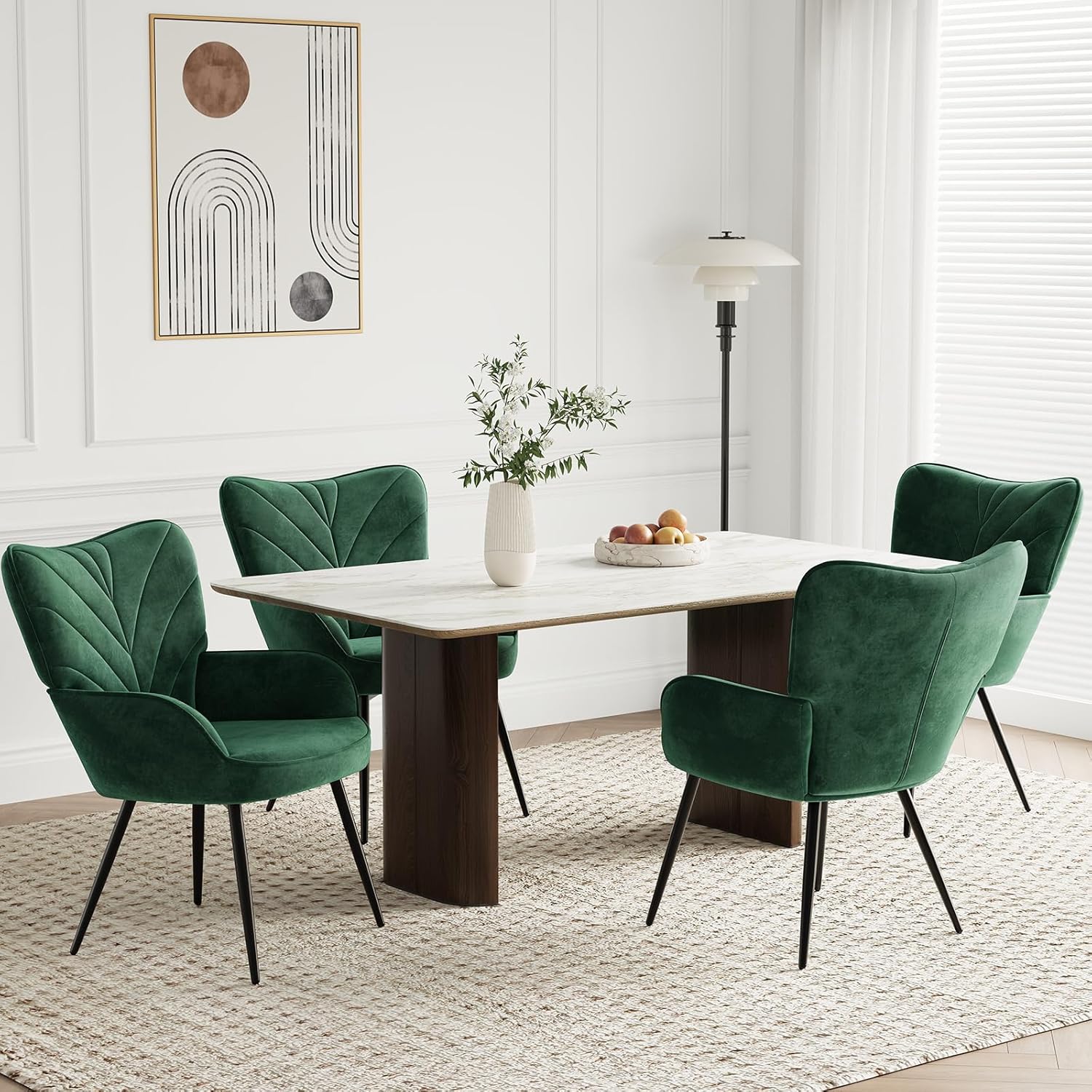 COLAMY Wohnzimmer Sessel 2er Set, Samtbezogener Relaxsessel mit hoher Rückenlehne, Gepolsterter Komfortsessel mit Wingback-Design, Lounge Chair mit Holzbeinen für Wohnzimmer, Leseecke, Grün