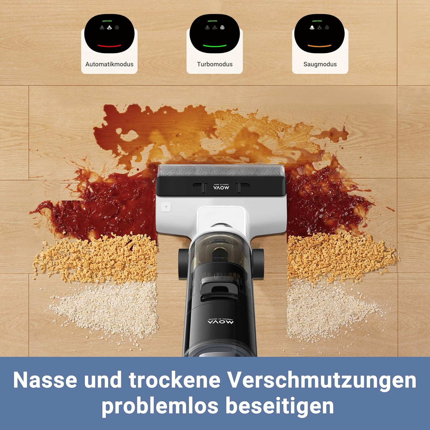 Mova K20 Nass- und Trockensauger, 4 kg Leichter Sauger, selbstreinigende automatische Bürsten, 30 min Laufzeit, Doppel-Kantenreinigung