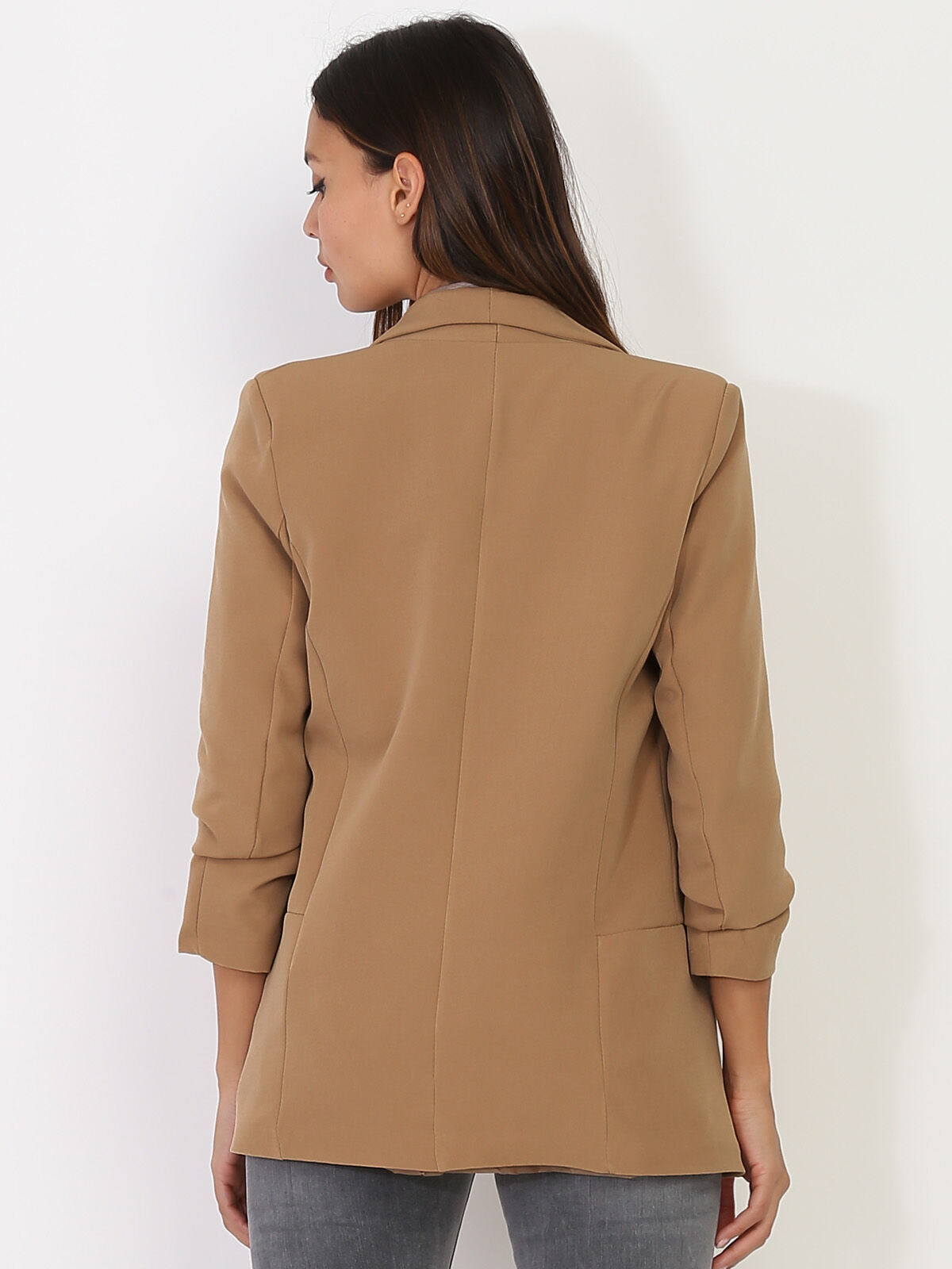 Veste blazer à manches retroussées- Camel