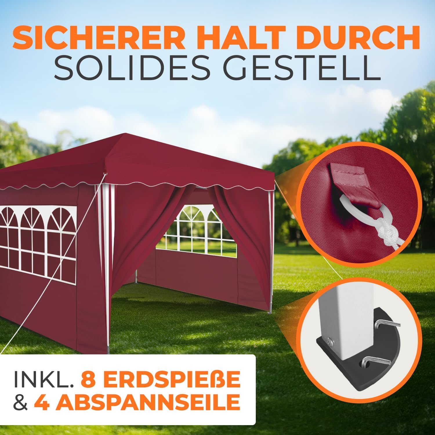 Kronenburg Faltpavillon wasserdicht Dachmaß 3 x 3 m UV Schutz 50+ Pavillon in Rot mit 4 Seitenteilen