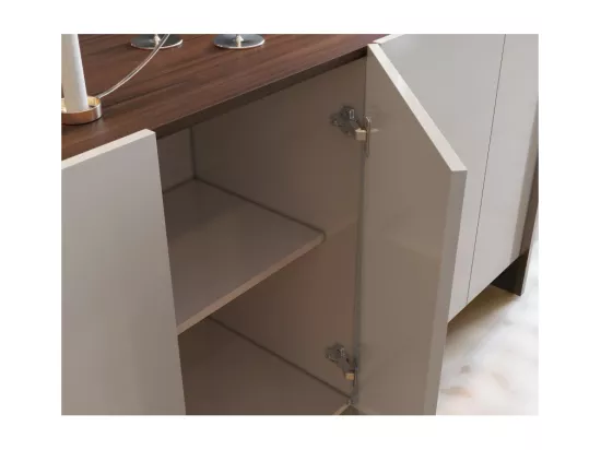 Buffet Bas 4 Portes Blanc Ecru et Noir 6 Niches L 160 H 79.7 P 42.5 cm